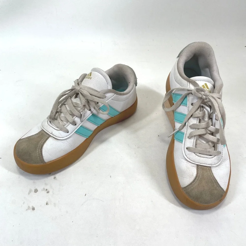Adidas VL Court 3.0 White Turquoise Gum Sole Leather Sneakers JS2596 youth 3